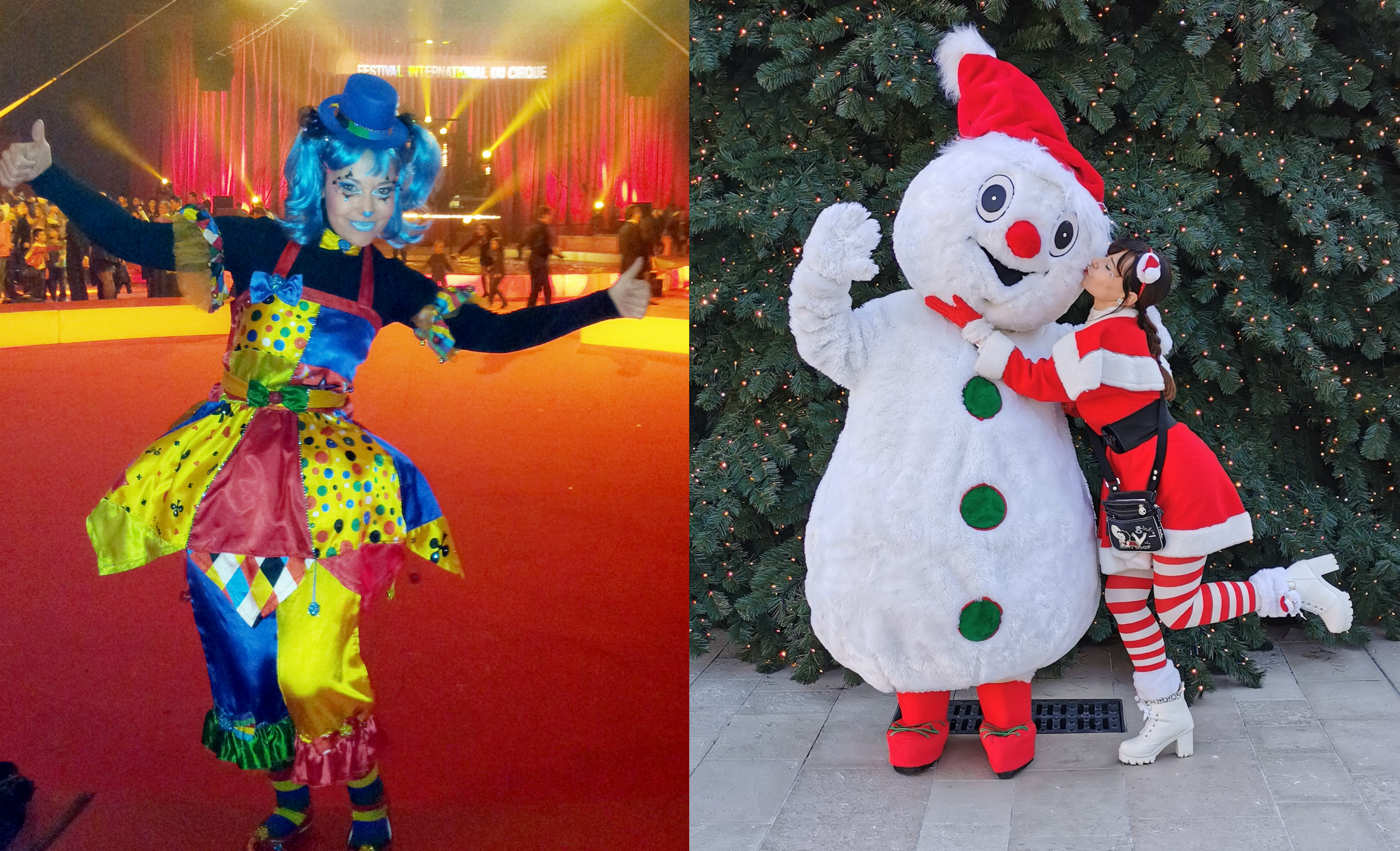 la clownette & la mascotte bonhomme de neige