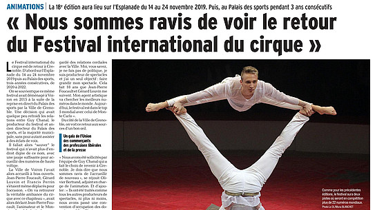 Article dauphiné libéré 2019 Festival International du Cirque à Grenoble