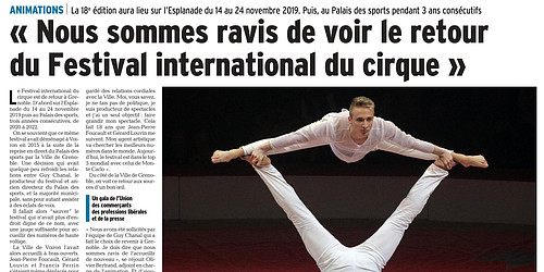 Article dauphiné libéré 2019 Festival International du Cirque à Grenoble