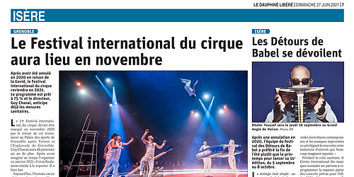 Article Dauphiné Libéré du 27 juin 2021